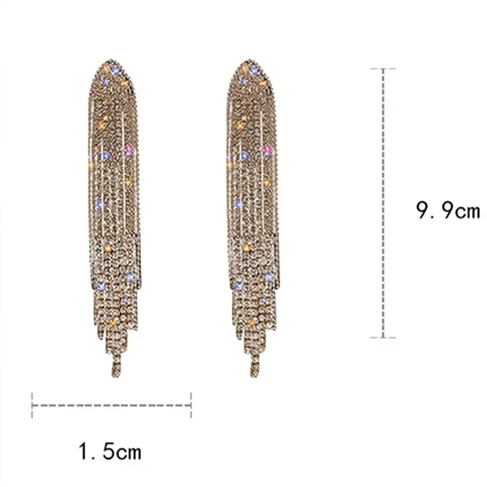 Moda feminina espumante strass longo borla brincos pingente festa de casamento jóias presentes - CRAVO ROSE