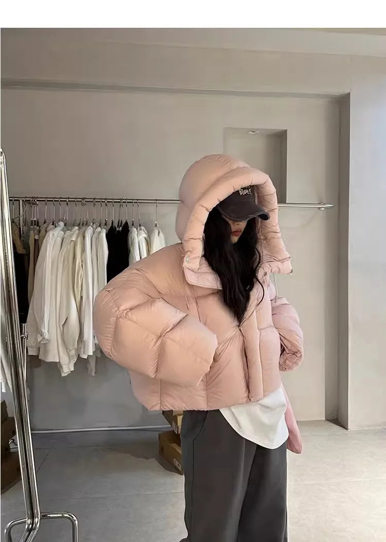 Sli ort Cotton Jaet Women's Winter Faion Bread Design Hooded American Sle Cact Size Ladies' Korean Version Coat