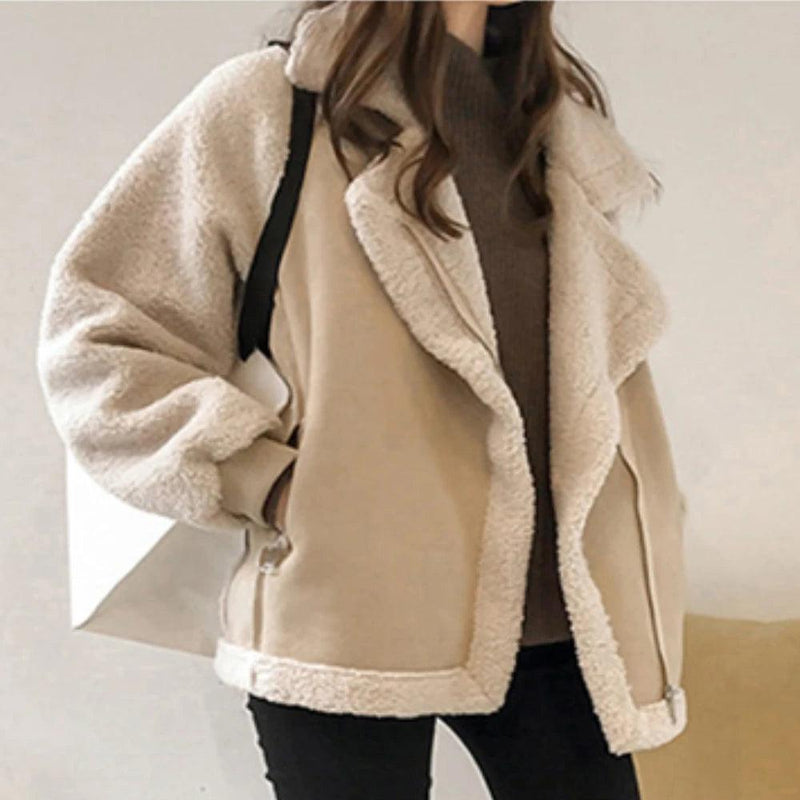 Jacket Women Bomber Coat Thickened Casual Loose Outerwear Clothing Pocket Lamb Hair Overcoat Autumn Winter Topcoat Plus Size - CRAVO ROSE