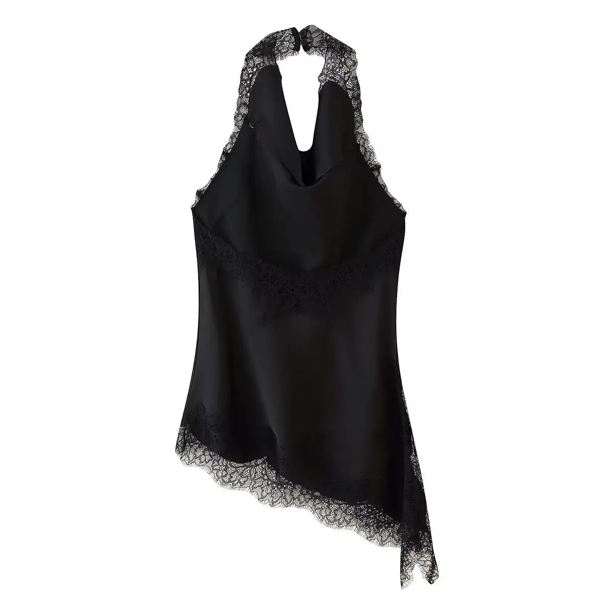 2026 Women's Sexy V-neck Backless Black Asymmetrical Lace Camisole Lady Vintage Sleeveless Slip Evening Party Halter Blouse Tops