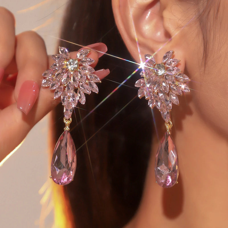 Design sense of personality exquisite colorful full of diamonds drop earrings fashion light luxury temperament match earrings