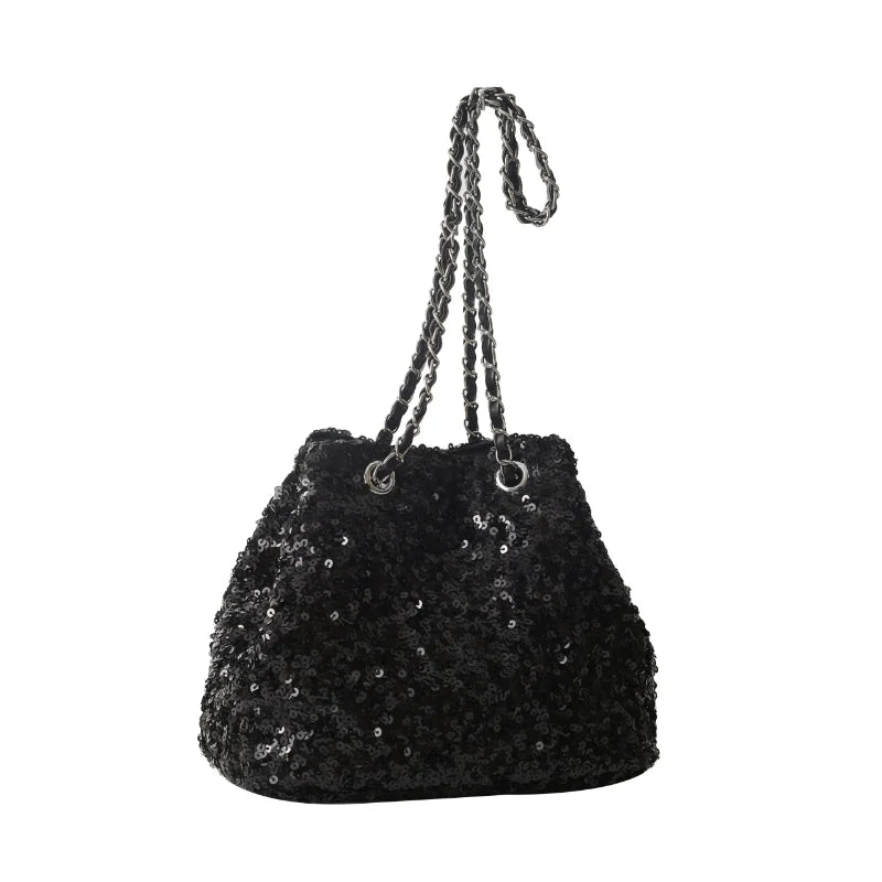 Sparkling Sequins Bucket Shoulder Bags Sense of Luxury Large Capacity Fresh Crossbody Bags for Women 2024 Fashion Versatile Hot