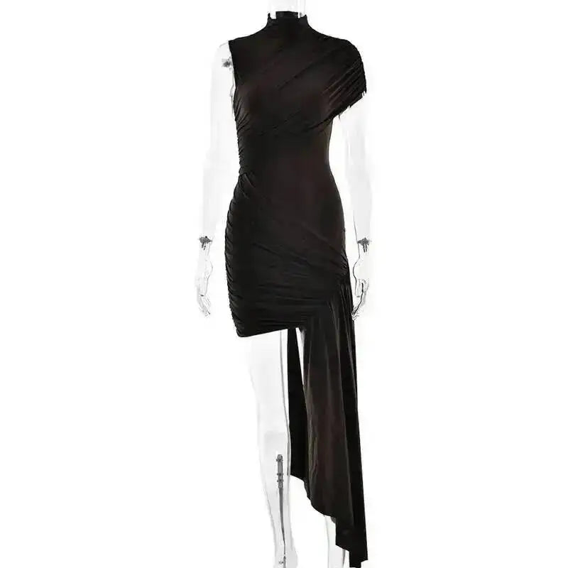 Balitops Summer Draped Ruched Sexy Mini Dress Women 2025 New Irregular High Waist Slim Fit Dress Female Elegant Club Tank Dress