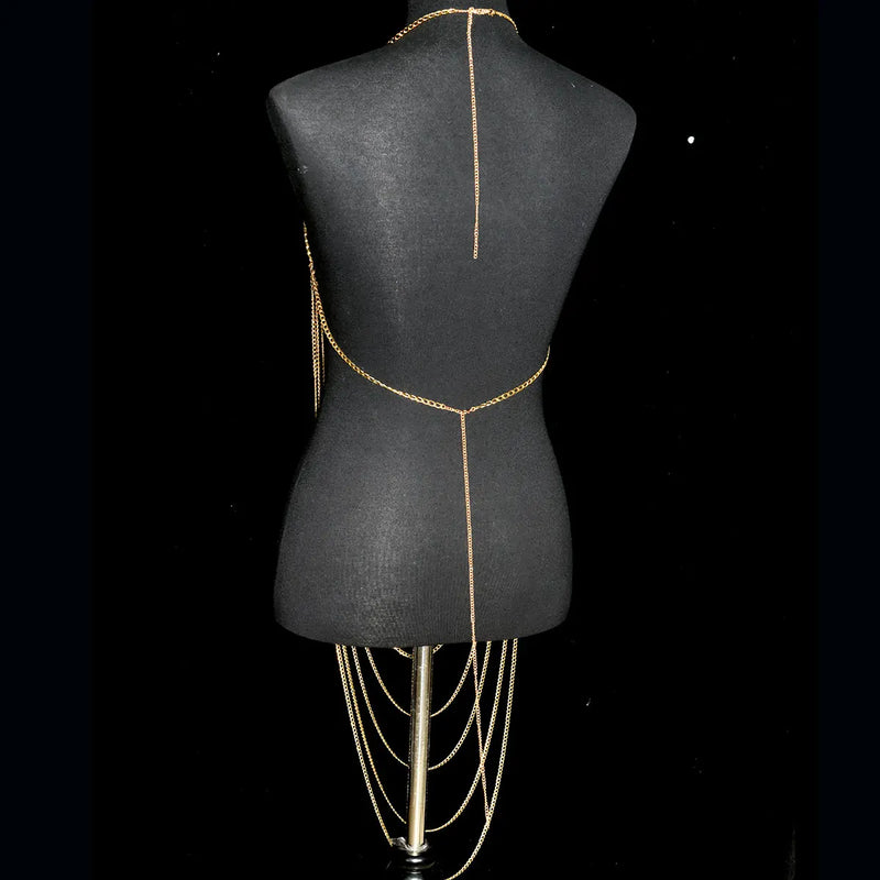 Sexy Fashion Women's Body Jewelry Punk Personality Metal Long Harness  Dress Underwear Accessories Party Festival Gift