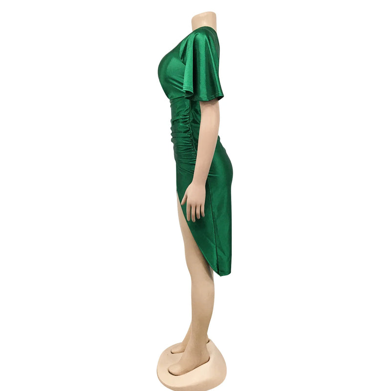 Clothing 2022 Summer Solid High Split One Shoulder Elegant Midi Dress For Woman Birthday Nightclub Party Club Dresses Vestidos