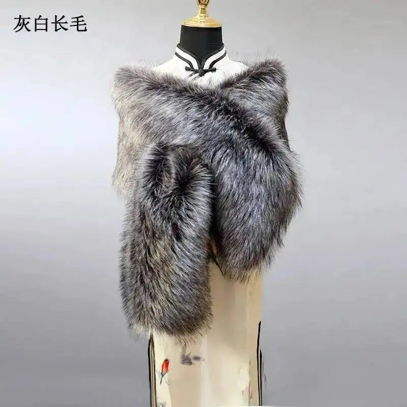 32 Colors 165*30cm Women Luxury Warm Faux Fox Fur Shawl Winter Ladies Plush Scarf Wraps Cloak Coat Wedding Long Cape Scarves