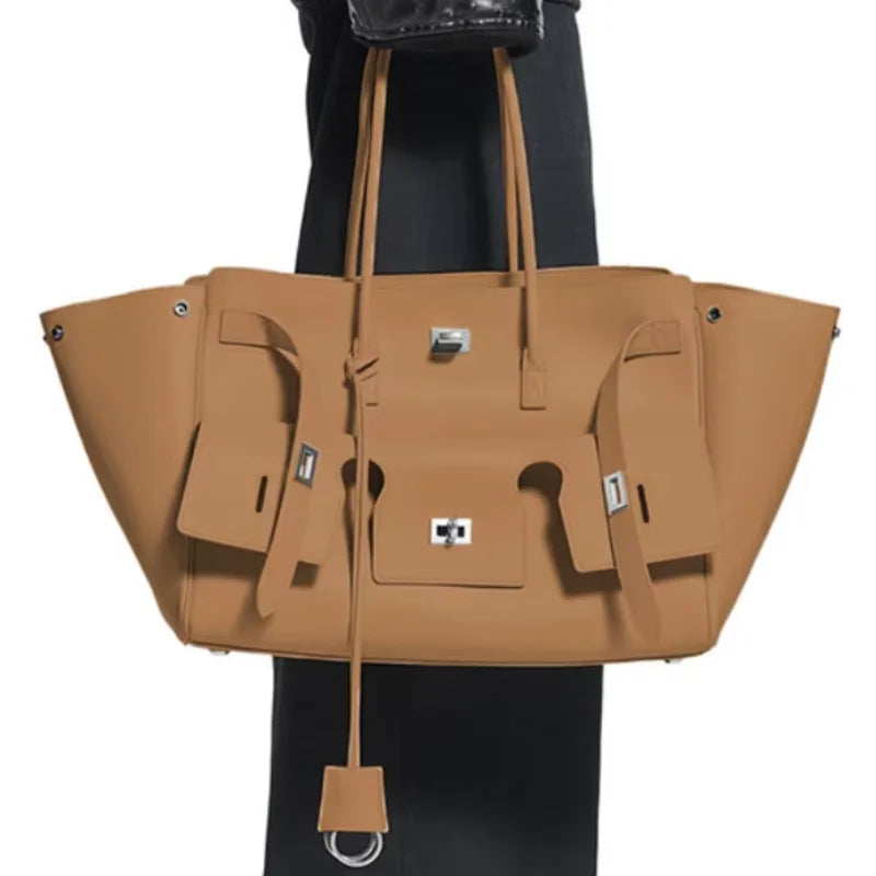 Luxury High Quality Tote Bag Brand Texture Lock Wing Bag Solid Color Simple New Horizontal Square Bag Women's Commuter Handbag