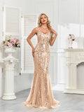 XUIBOL Party halter sequin gown with luxurious fishtail net skirt