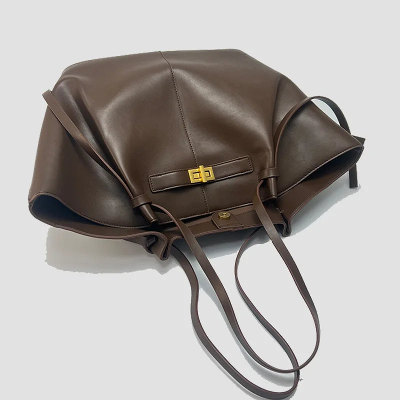 2026 Women's Summer Large Capacity Commuter Tote Bag Female Korean Fashion Luxury Pu Leather Handbags Chic Trend Underarm Bag