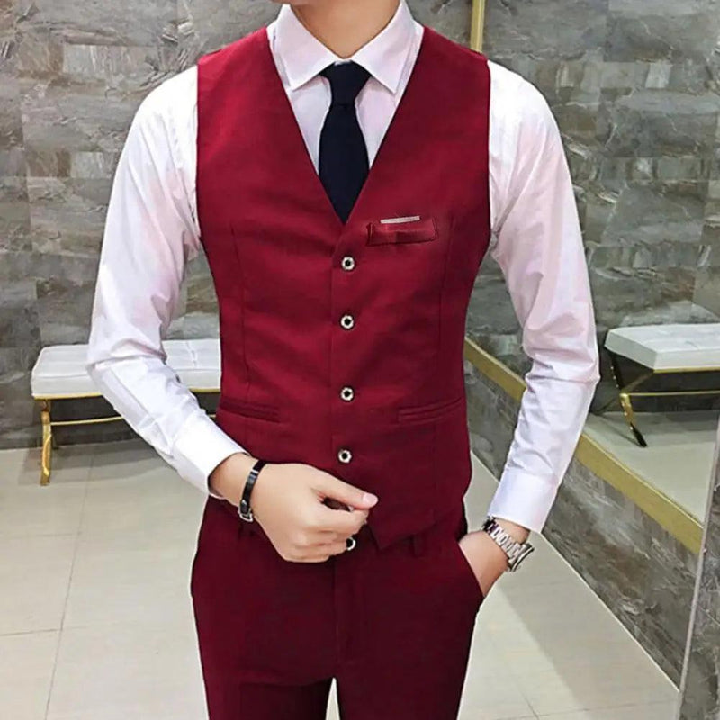 Terno masculino Colete Colete Decote em V Sem Mangas Cor Sólida Slim Fit Cardigan Trespassado Formal Casaco de Negócios Noivo Casaco de Casamento - CRAVO ROSE