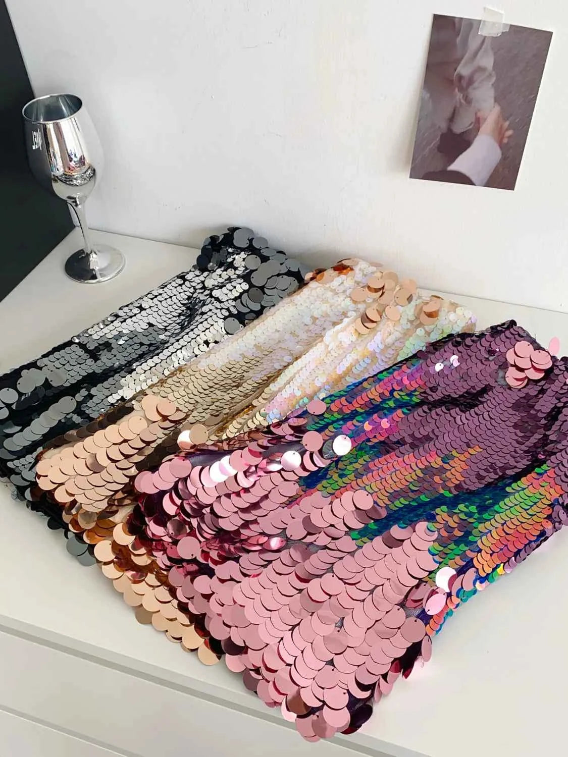 Glittery High Waist  Skirt Women's Summer Heavy Embelliment Bodycon ort Skirt Korean Sle A-Line Skirt Slimming Effect