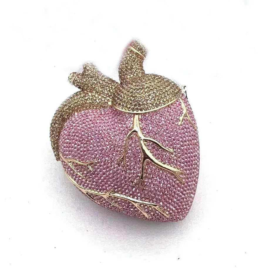 XIYUAN Red Heart Shaped Rhinestone Evening Bag Women Luxury Unique Wedding Party Dress Handbags Gold Crystal Bridal Clutch Purse