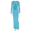 DGLUKE Sexy Cut Out Long Dresses For Women O-Neck Long Sleeve Bodycon Maxi Dress Elegant Going Out Party Dress Black