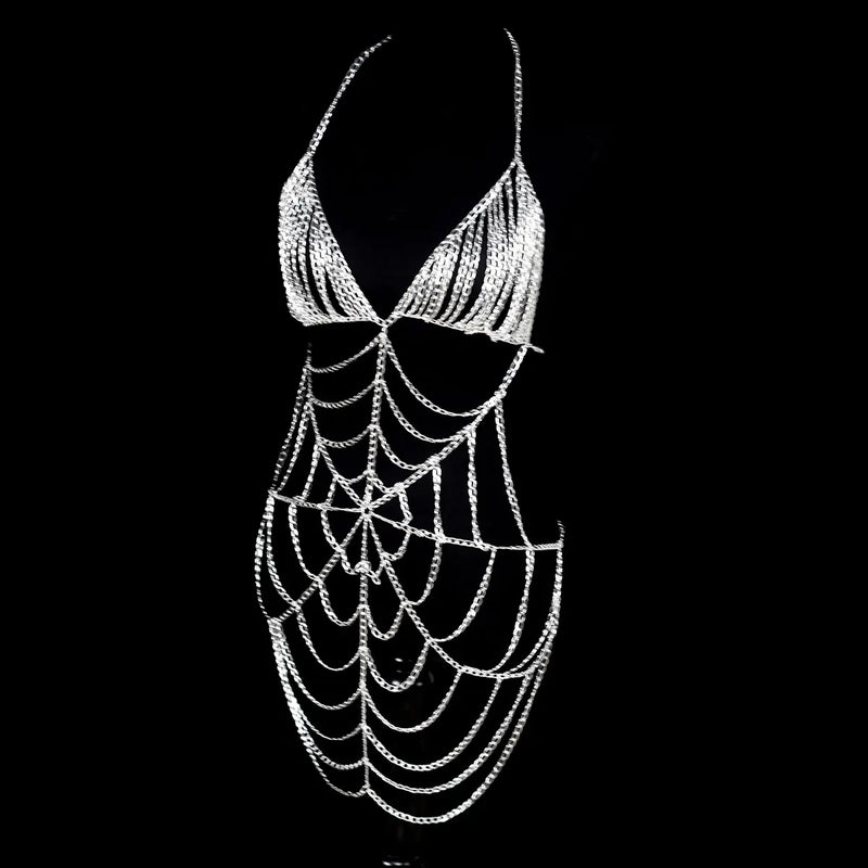 Sexy Fashion Women's Body Jewelry Punk Personality Metal Long Harness  Dress Underwear Accessories Party Festival Gift