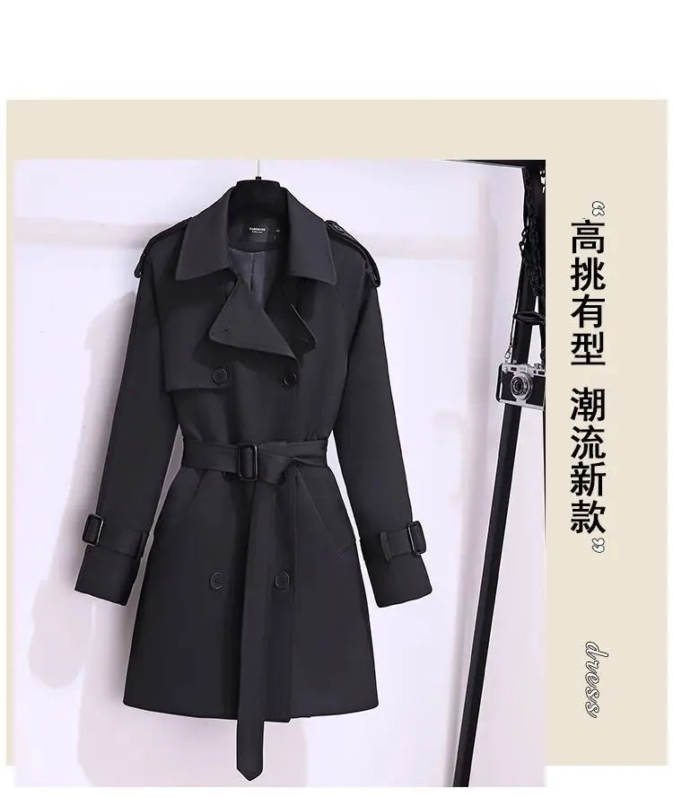 Women's Windbreaker 2026 Spring Autumn New Slim Double-breasted Temperament Coat With belt Femle mid length Casual Trench coat