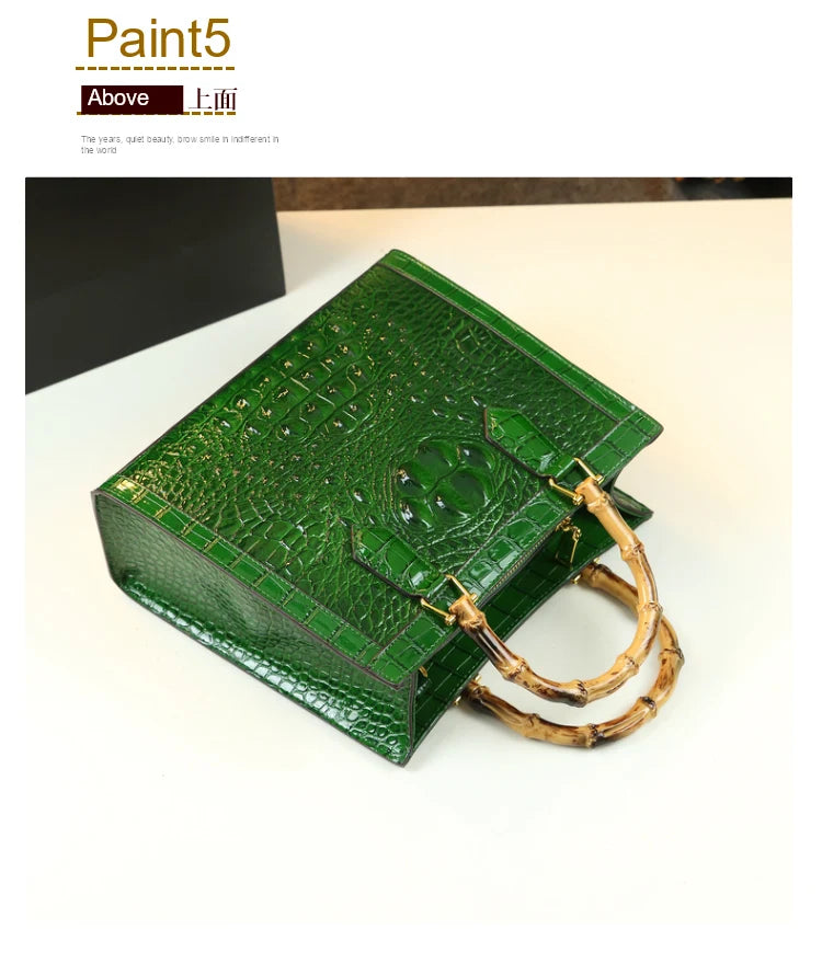 Brand Genuine Leather Real Bamboo Women's Bag Crocodile Pattern Handbag Portable Tote Bag Mom Tide Shoulder Messenger Bags