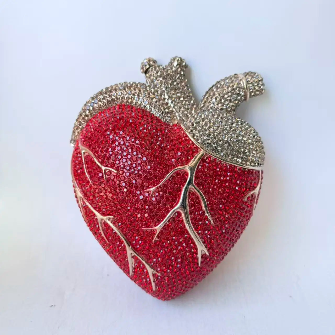 XIYUAN Red Heart Shaped Rhinestone Evening Bag Women Luxury Unique Wedding Party Dress Handbags Gold Crystal Bridal Clutch Purse