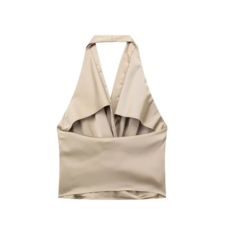Women's Sexy Two Tone Halter Top for Summer Beachwear Y2K Style Deep V Neck Lightweight Sleeveless Backless for Vacation Party