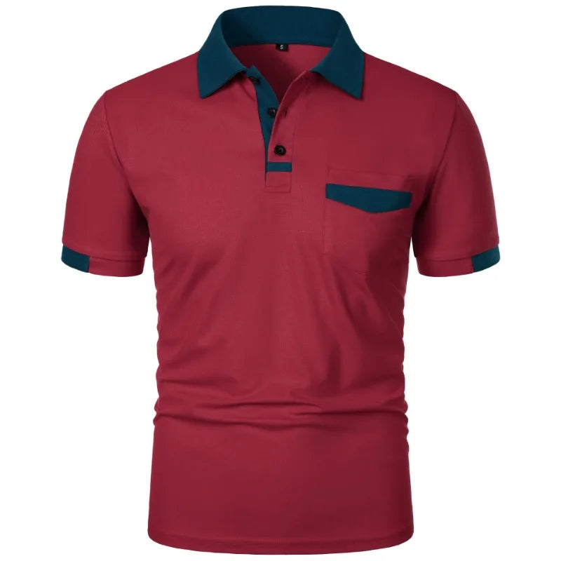 New Men's Short Sleeve T Shirts Solid Color Polo Shirt with Pockets Breathable Loose Basic Shirts for Men Lightweight Tops