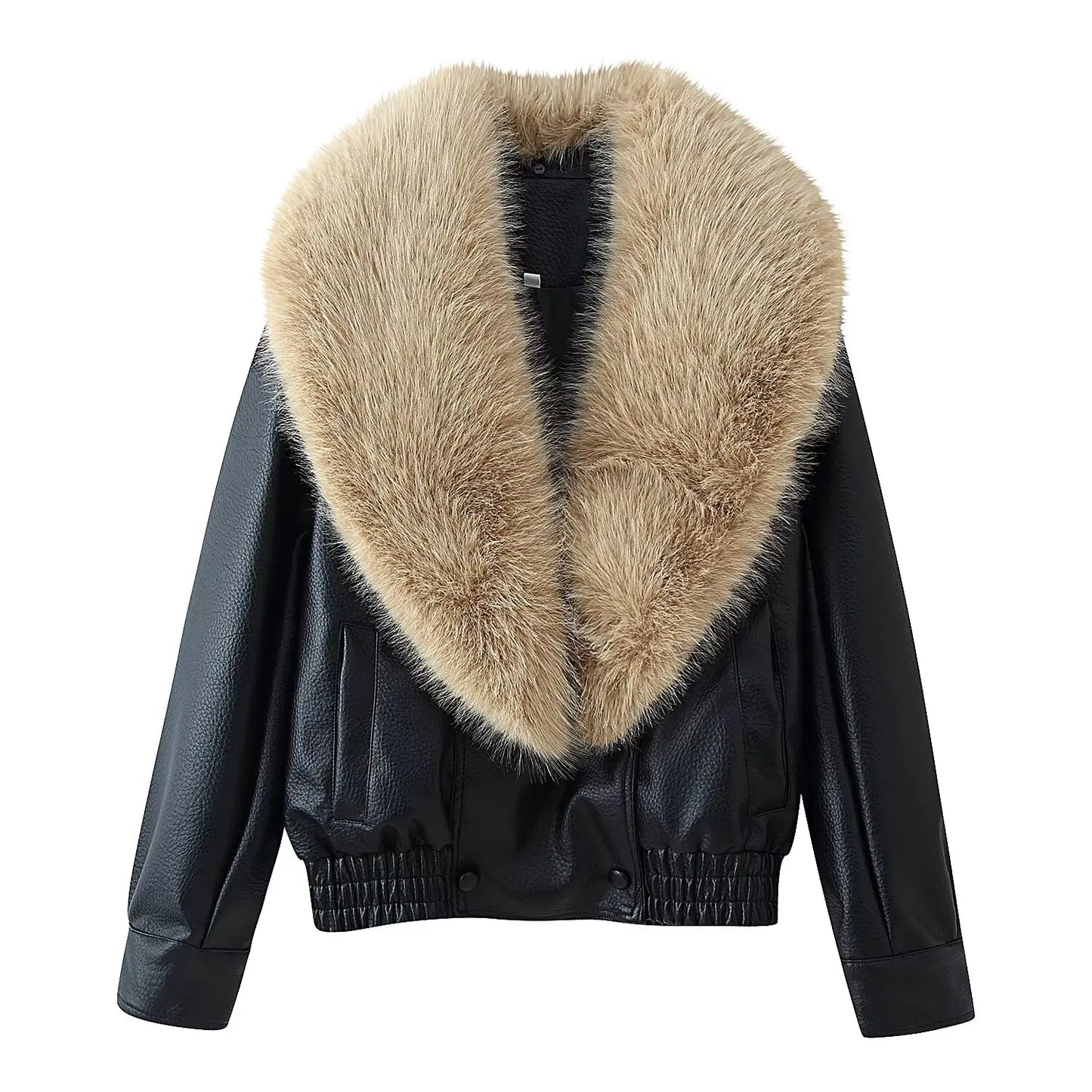 Loose Pure Color Coat Jacket for Women with Fur Collar Commuter Style Versatile ZR Fashion Polyester Short Outerwear