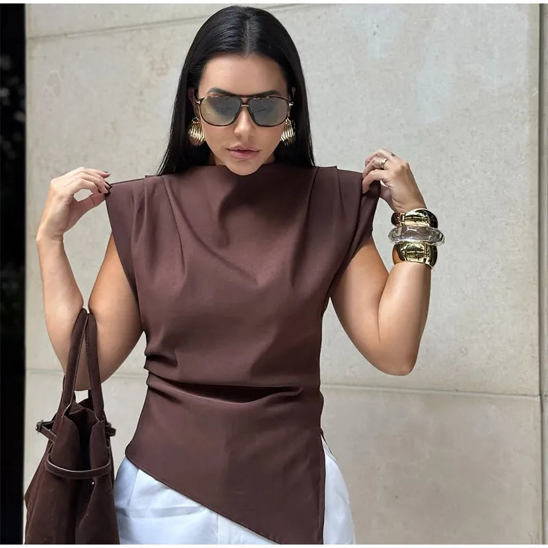 Vestido longo elegante com decote redondo e manga curta, moda feminina, liso, plissado, gaze, patchwork, 2025, novo, para escritório