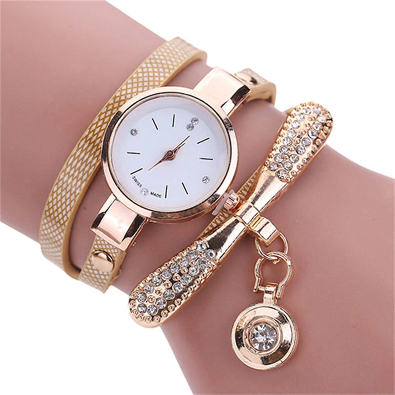 Women watch Fashion Multilayer Rhinestone Round Pendant Quartz Bracelet Wrist Watch montre femme Ladies Dress Watches Gif - CRAVO ROSE