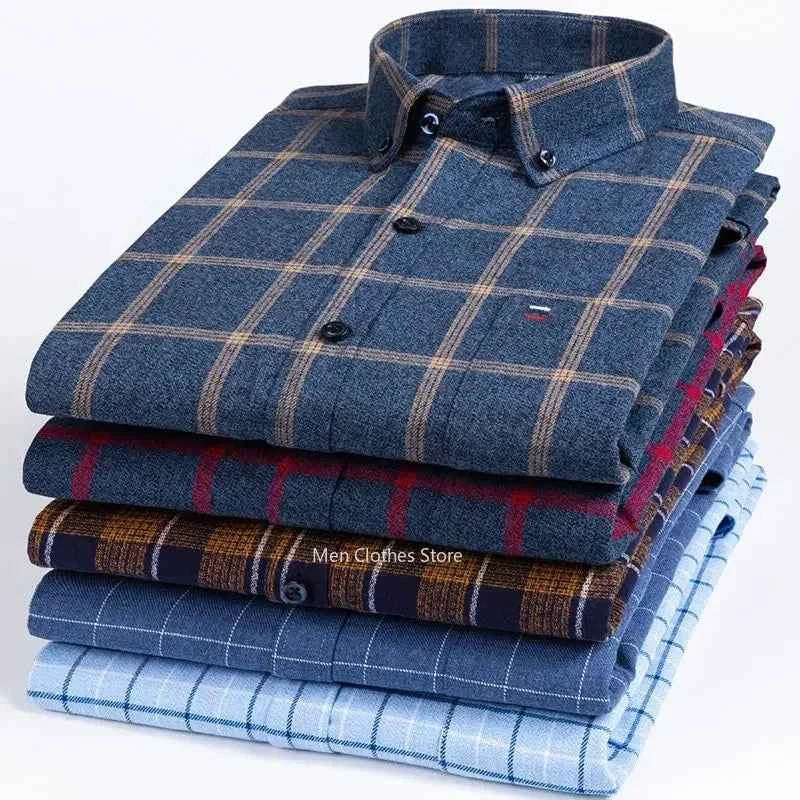 Pure Cotton Men's Plaid Shirt Long Sleeve Regular Fit Men Casual Oversized Shirt Leisure Autumn Male Clothes New Plus Size