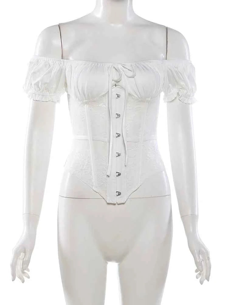 Weird Puss Sexy Elegant 2 Piece Set Women Slash Neck Single-Breasted Top+Ruched Ribbon Patchwork Skirt Chic Birthday Party Suits