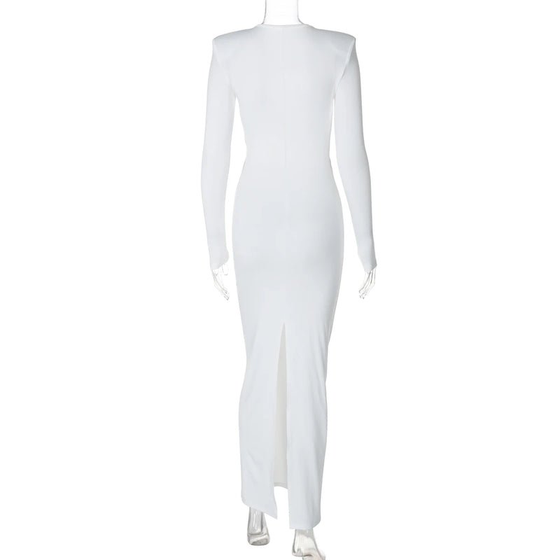 Hawthaw Women 2024 Spring Autumn Sexy Long Sleeve Party Club Hollow Out Bodycon White Long Dress Wholesale Items For Business