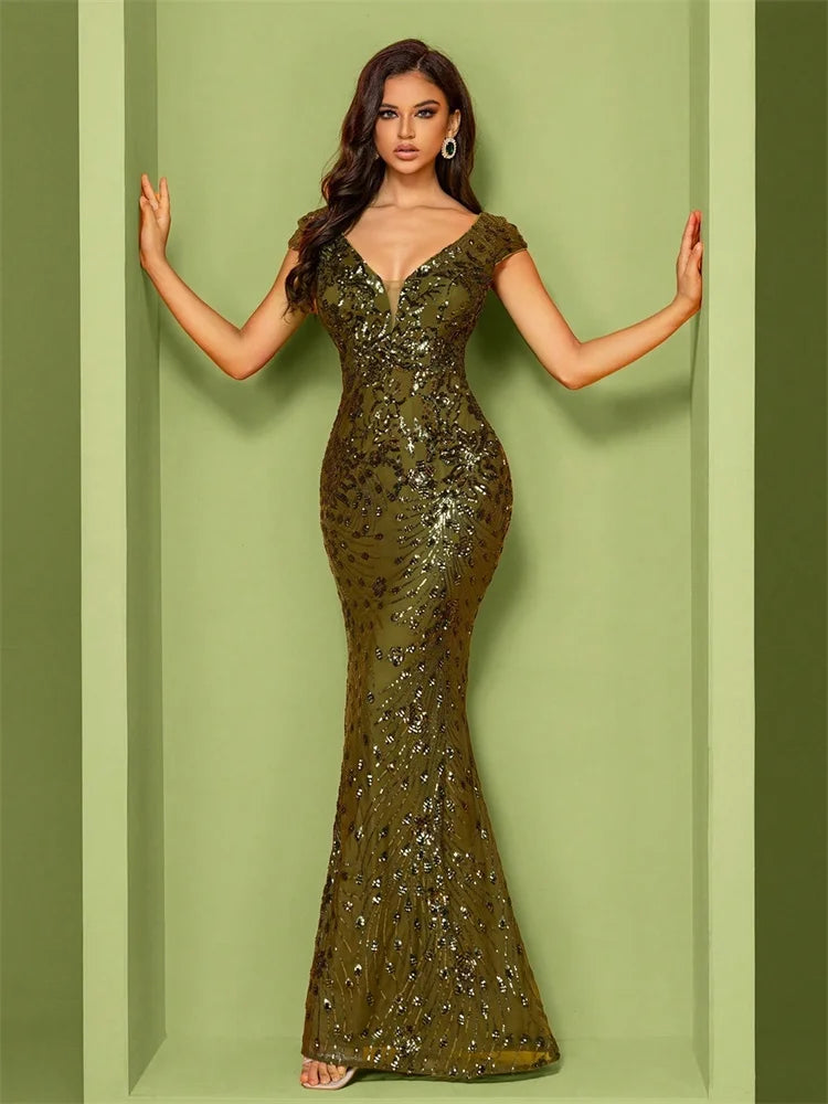 Lucyinlove Elegant Champagne Evening Dress For Women Long 2024 Luxury Mermaid Formal Sequins Prom Wedding Party Cocktail Dresses