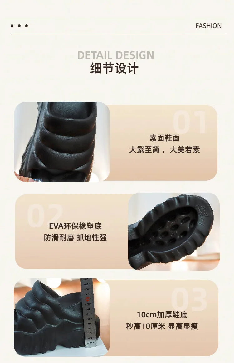 Women 10cm Increased Wedges Slippers 2024 Summer Breathable Casual Platform Slides Shoes for Women Light Slip on Female Sandals