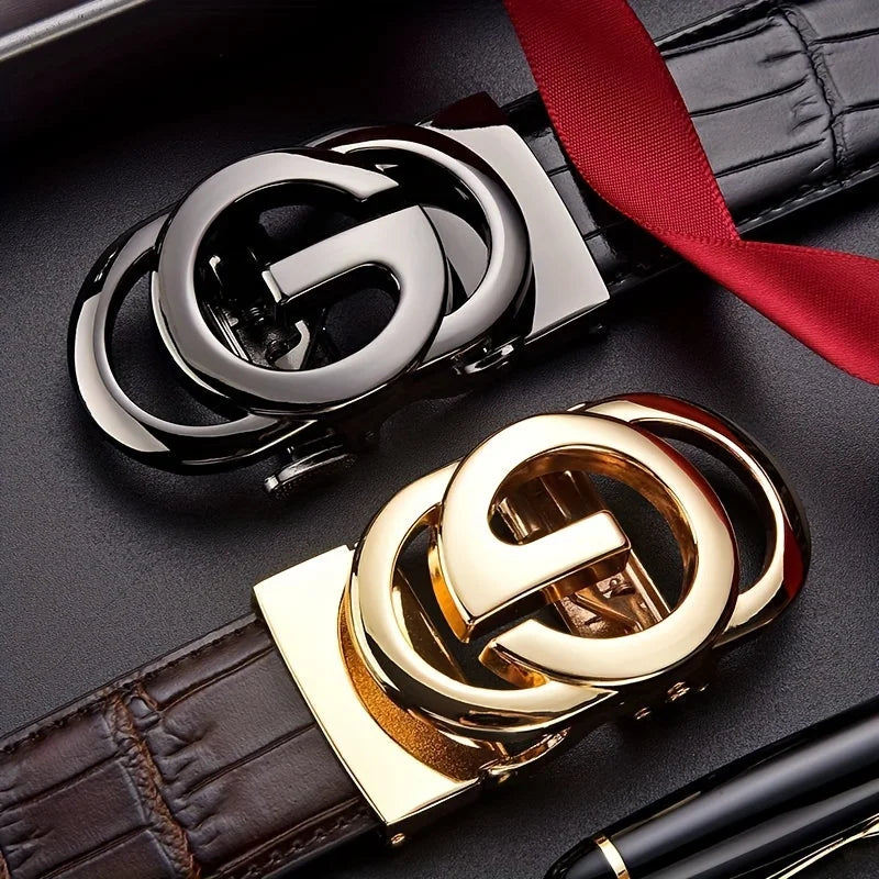 Cinto masculino com fivela automática de liga de metal, padrão de corpo de cinto luxuoso e moderno, design de marca