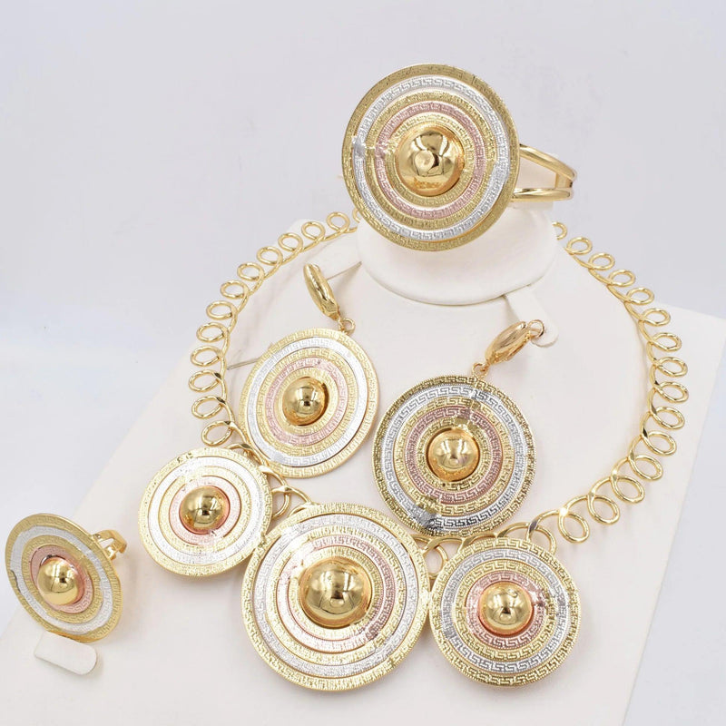 Italian Gold Plated Jewelry Set Dubai Gold Color High Quality Ladies Necklace Earrings Bracelet Rings Banquet Wedding Jewelry - CRAVO ROSE