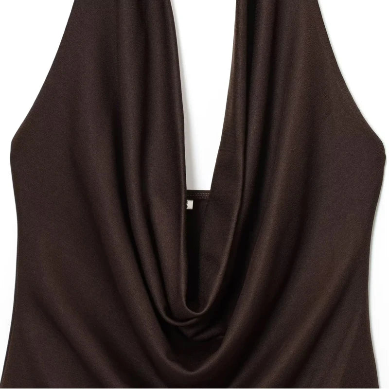 HXAO Bodysuit Women Summer Corset Slimming Body Off Shoulder Halter Sexy Body Ruched White Bodysuit Backless Brown Body Swimwear