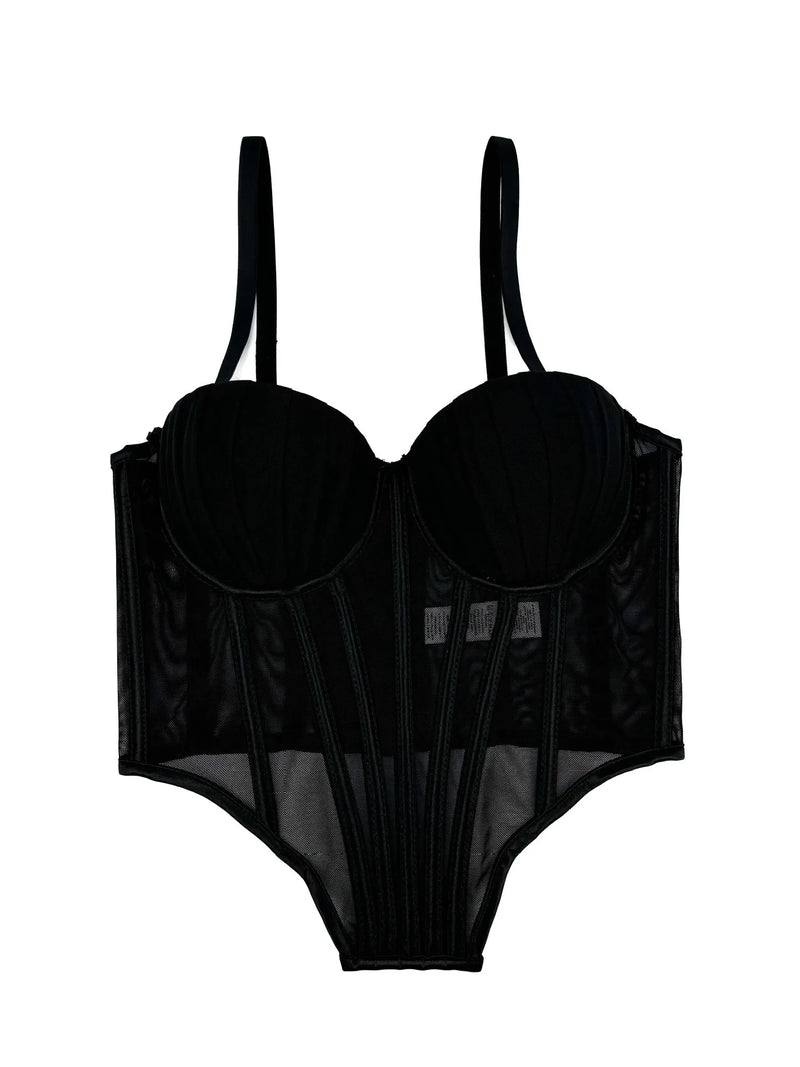Corpete transparente de malha feminino, faixa espinha de peixe na cintura, corpete bustiê, tops sensuais