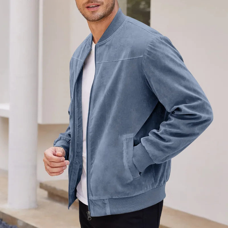New Autumn Pilot Bomber Jacket for Men's Casual Plus Size Suede Zipper Stand Up Collar Top Traf Jacket Coats Men Clothing