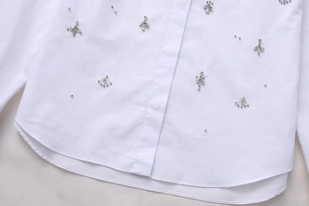 Blusas brancas elegantes da moda primavera 2025, blusas com lapela vazada, camisa slim feminina, casual, streetwear, blusa feminina para escritório