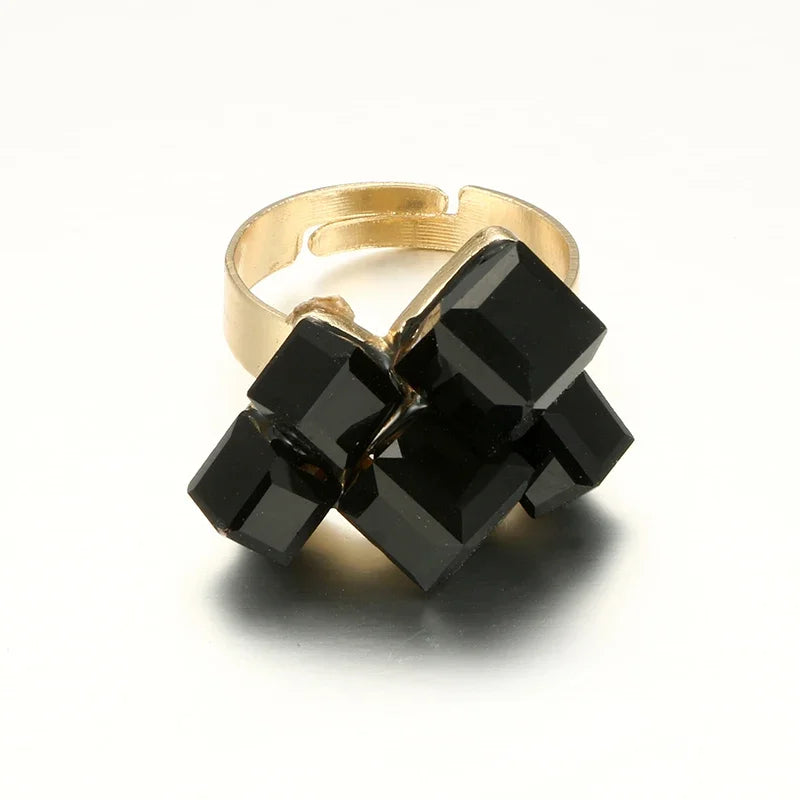 Tocona Punk Antique Black Crystal Stone Opening Joint Rings Set for Women Men Adjustable Gothic Statement Party Jewelry anillos