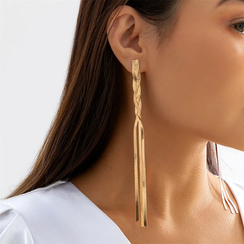 1 Pair Cute Twisted Long Chain Tassel Drop Earrings For Women Stainless Steel Charm Female Gold Color Wedding Jewelry Gift