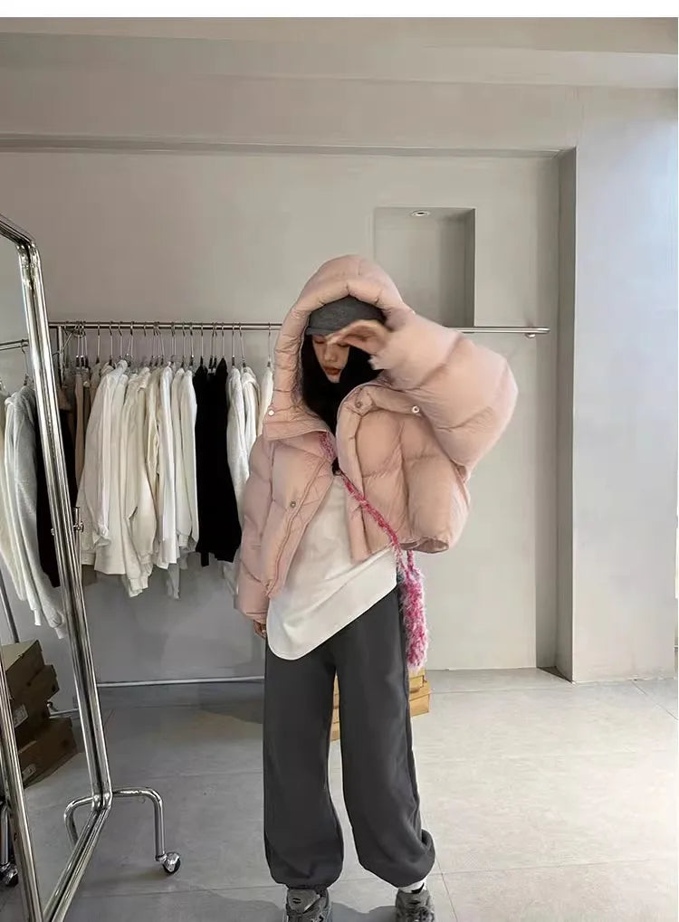 Sli ort Cotton Jaet Women's Winter Faion Bread Design Hooded American Sle Cact Size Ladies' Korean Version Coat