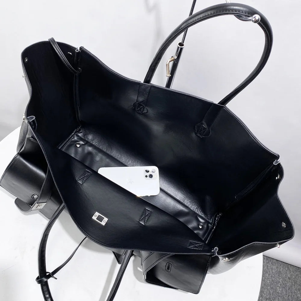 Luxury Designer Large Capacity Lock Tote Clutch Travel Bag Genuine Leather Wing Bag Brand Women's Commuter Shoulder Bag