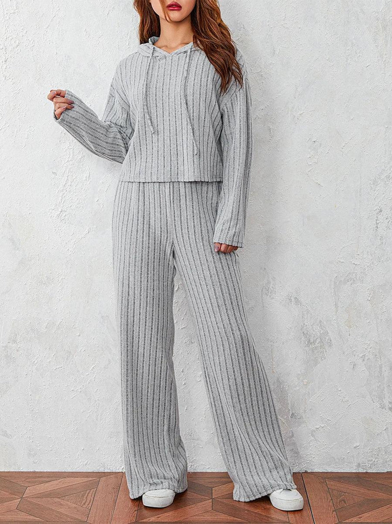 Women’s Ribbed Lounge Wear Sets Long Sleeve V Neck 2 Pieces Co Ord Sets Tracksuit Sleepwear Loungewear - CRAVO ROSE