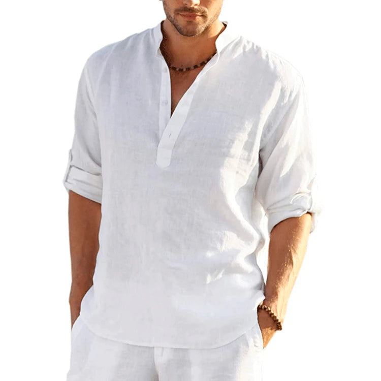 Camiseta masculina de linho manga longa cor sólida solta casual camiseta manga longa algodão linho camisa S-5XL