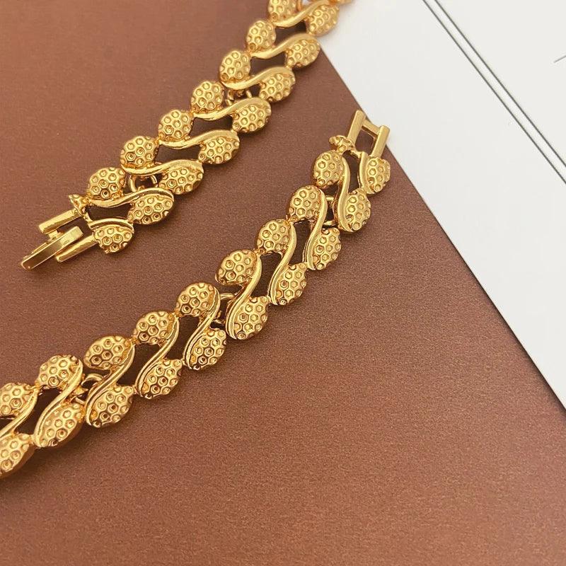 Luxury Dubai Gold Color Jewelry Set For Women Necklace Earrings Bracelet And Ring 4pcs Full Jewelry Set Spiked Shape Design - CRAVO ROSE