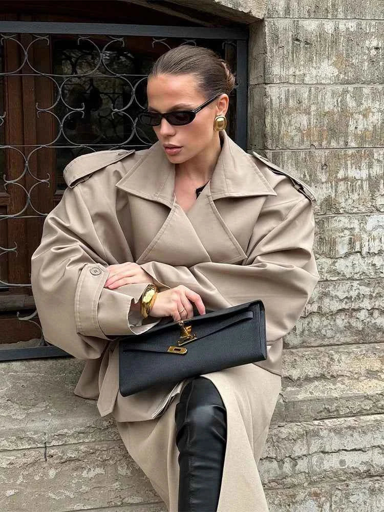 Women Lapel V-neck Belt Trench Coat Fashion Lace Up Full Sleeve Button Short Thin Windbreak 2025 New Lady Daily Street Outerwear