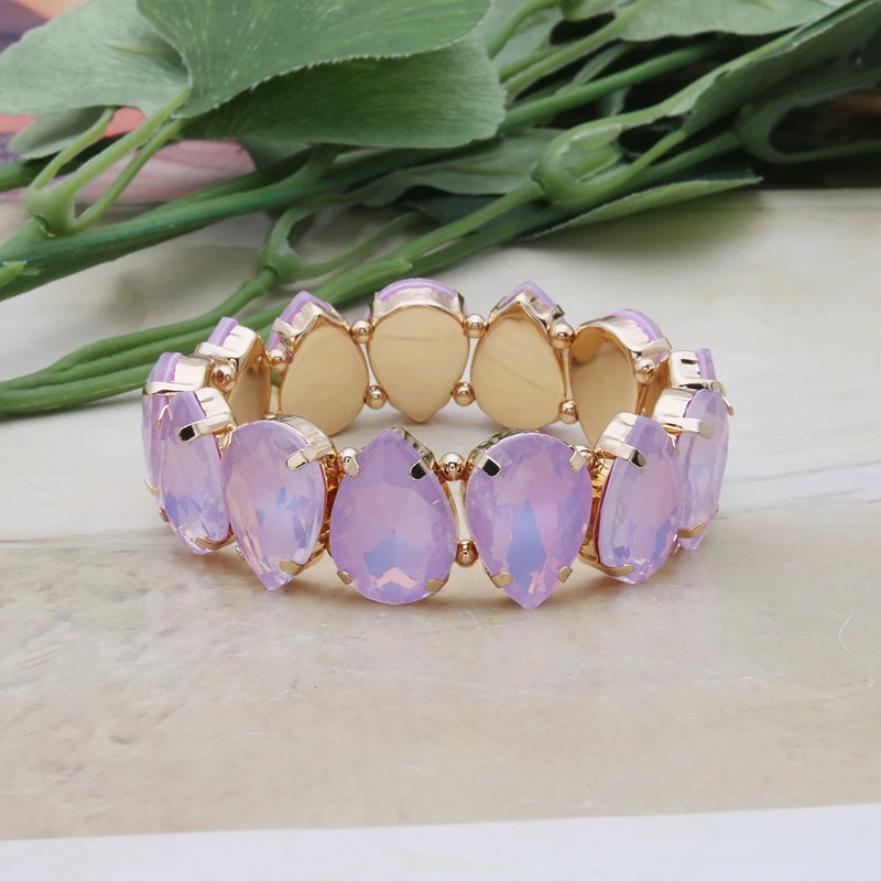 Bohemian Colorful Glass Bracelets For Woman European American Exaggeration Spring Rhinestone Bangle Madera Rhinestone Pulseira