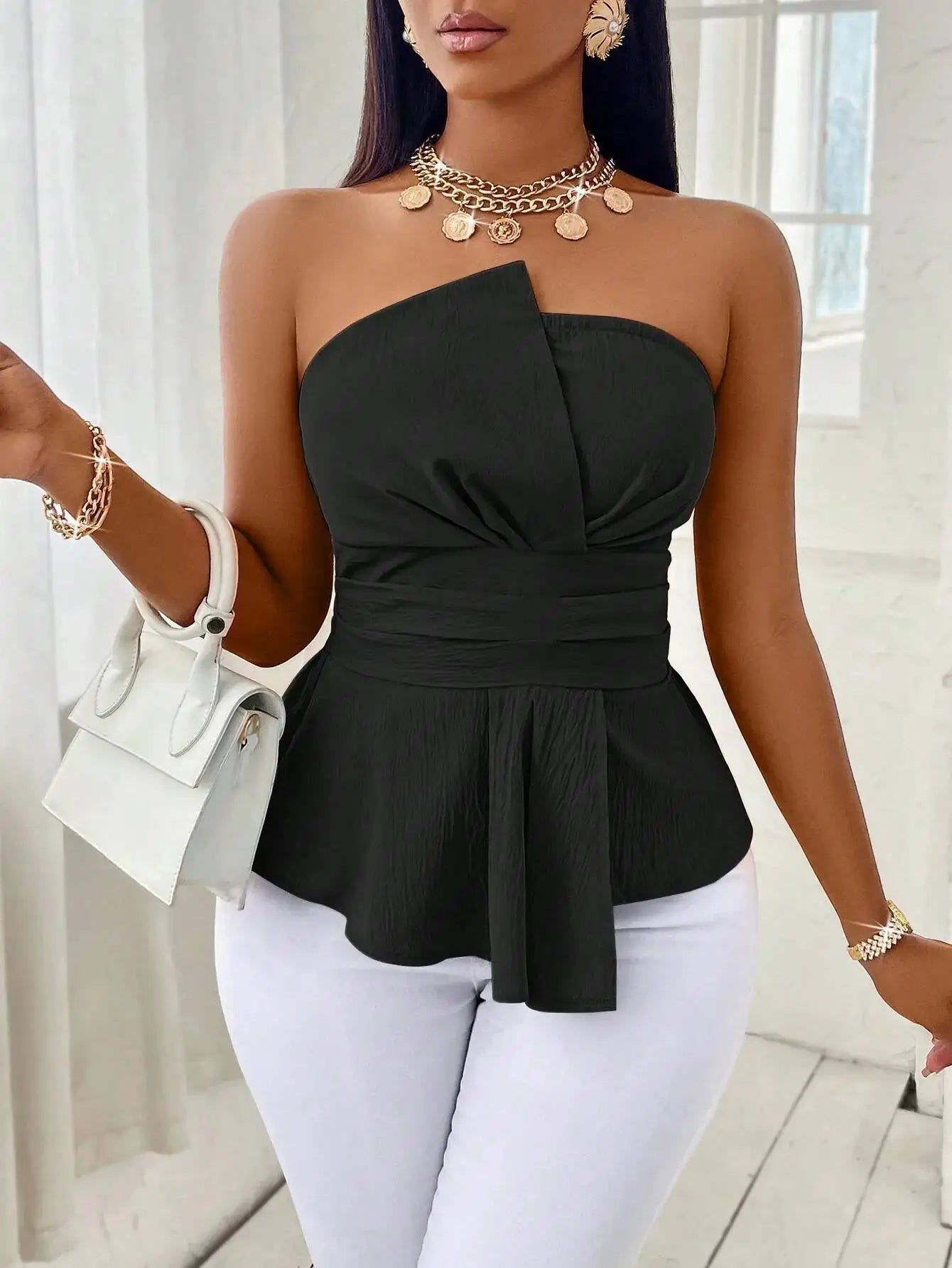 Womens Fashion Black Top Strapless Off Shoulder Tube Top Summer Fashion Top Elegant And Versatile Casual Party Must Have Item
