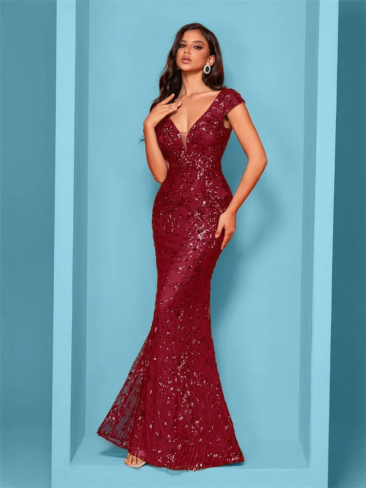 Lucyinlove Elegant Champagne Evening Dress For Women Long 2024 Luxury Mermaid Formal Sequins Prom Wedding Party Cocktail Dresses