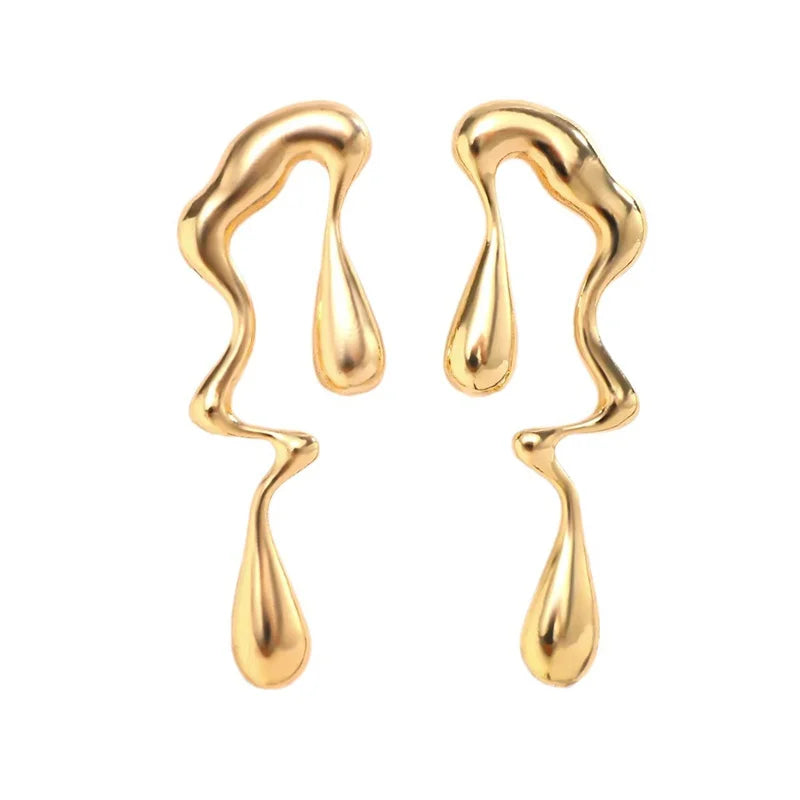 Creative Metal Irregular Water Drops Stud Earrings for Women Vintage Gold Color Geometric Long Earrings Jewelry Gifts