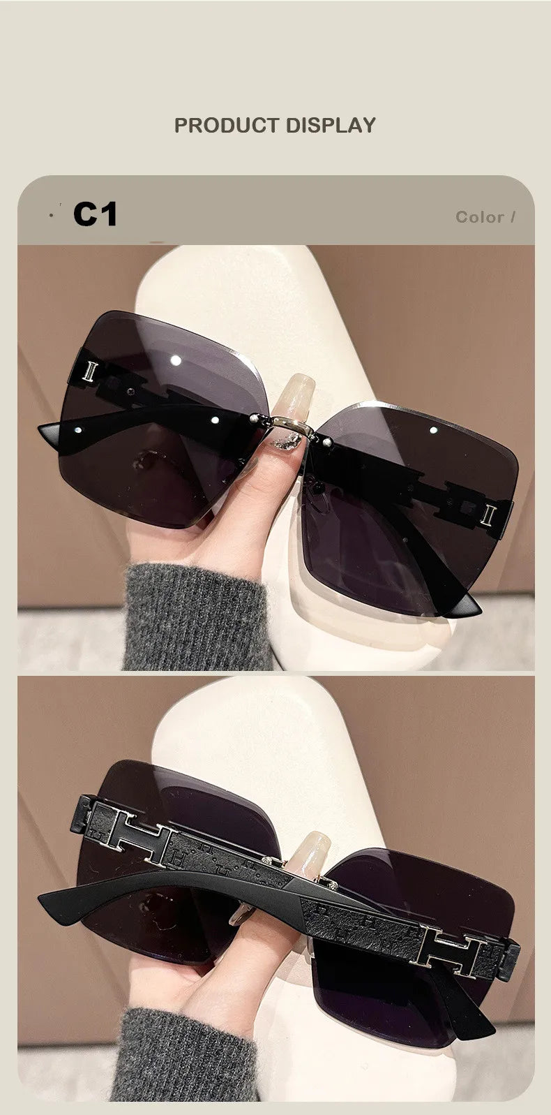 New women's anti-UV large frame sunshade versatile sunglasses frameless fashion sunglasses(DS-1019)